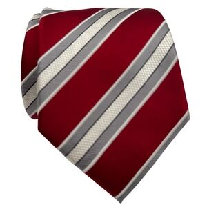 Donald J.‎ Trump Signature Collection Striped Silk Necktie Mens Red Silver White
